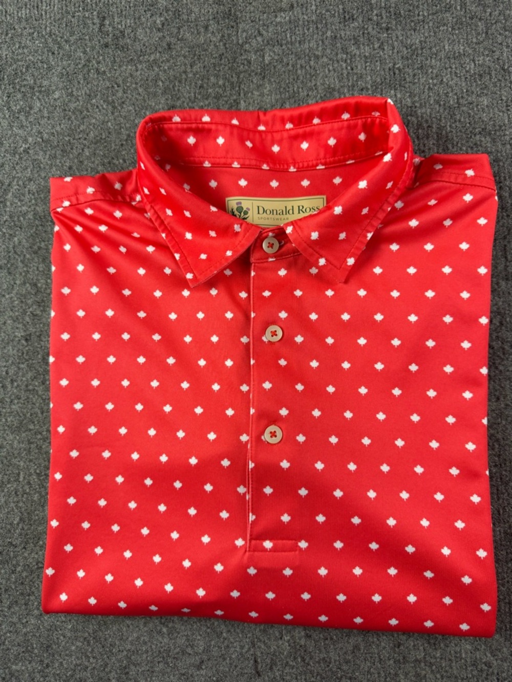 Donald Ross Men’s Short Sleeve Maple Leaf Print Golf Polo Shirt Size L Red/White
